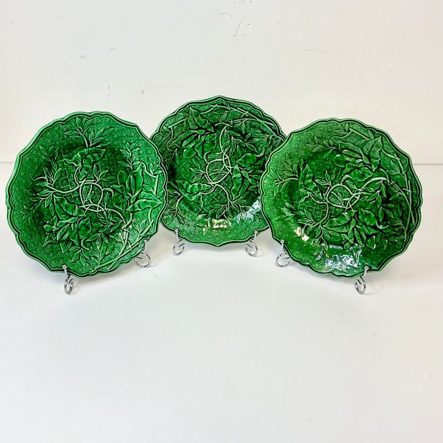 Vintage Home is please to present this set of three Antique French Majolica Salad Plates. They are from Clairefontaine,...
