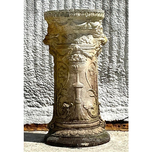 Vintage Regency Cast Cement Swag Pedestal For Sale - Image 13 of 14