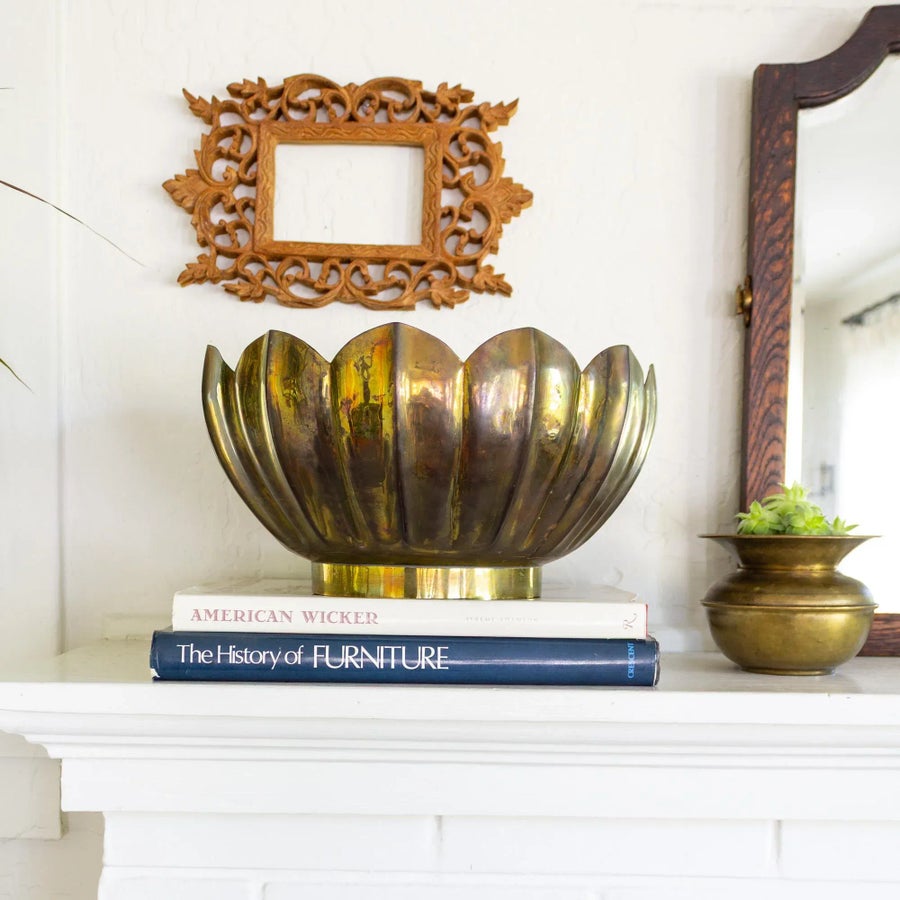 Large Brass Lotus Planter or Bowl | Chairish