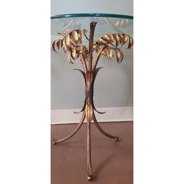 1950s A Pair 1950s Gilt Metal Palm Tree End Tables For Sale - Image 5 of 9