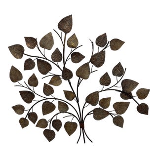 Vintage Deco Metal Leaf Textured Wall Decor For Sale