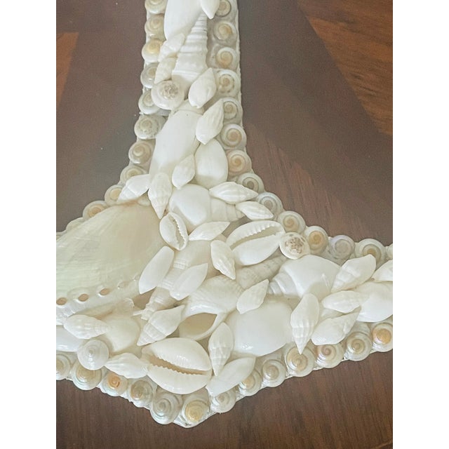 Vintage Sailors Valentines sea Shell encrusted anchor with Spanish reverse painted cross.