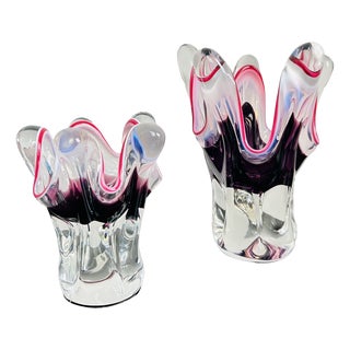 Pink and Purple Art Glass Model 316/1/25 Vases by Josef Hospodka for Chřibská, Czechoslovakia, 1960s, Set of 2 For Sale