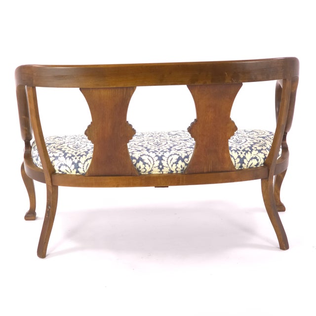 Vintage Neoclassical Revival Lyre Arm Wood Settee Bench For Sale - Image 4 of 10