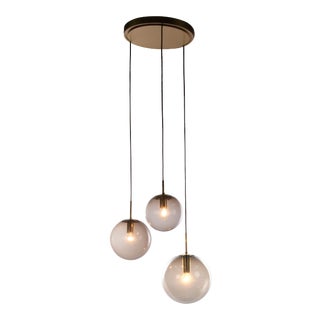 1970 Germany Limburg Large Cascade Chandelier Smoked Glass & Brass For Sale