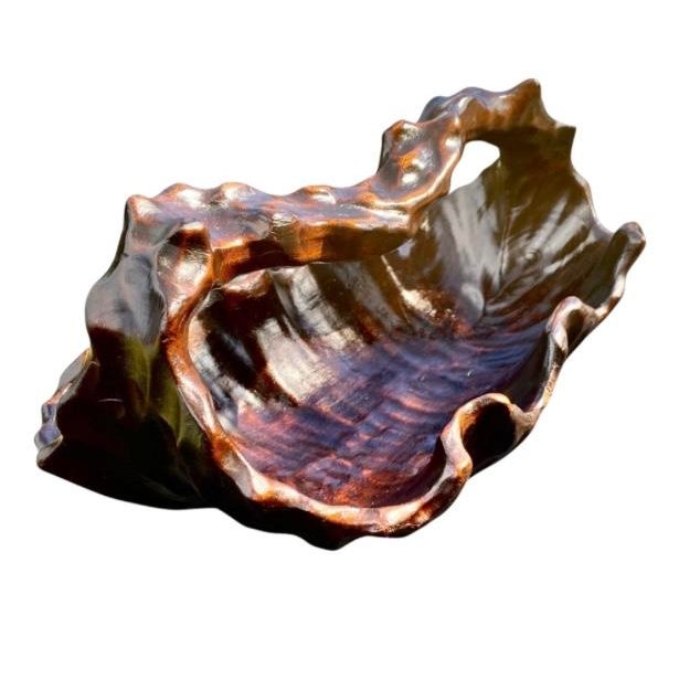 Wood Vintage French Riviera Style Hand Carved Olive Wood Bowl For Sale - Image 7 of 10