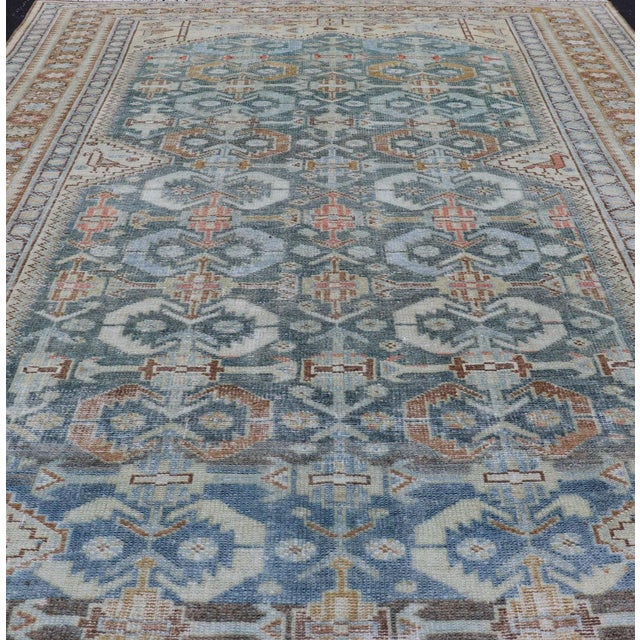Light Blue and L. Green Persian Gallery Malayer Rug With Geometric Design 5'1 X 11'6 For Sale - Image 10 of 16