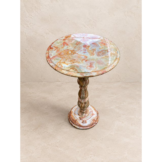 Handcrafted Natural Green & Peach Onyx Pedestal Side Table by Zarva Stone For Sale In New York - Image 6 of 10