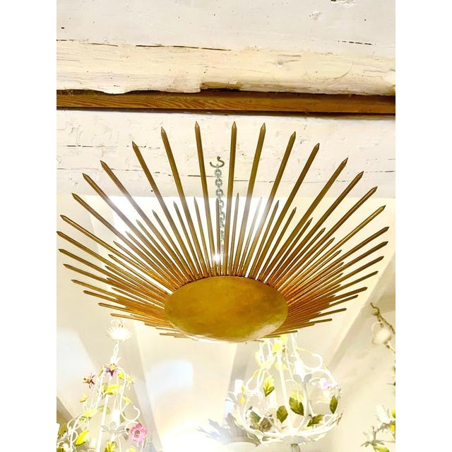 Spanish Solar Crown Sunburst Wall Light in Gilt Metal, 1950 For Sale - Image 6 of 10