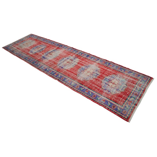 Distressed Oushak Runner Rug - Faded Colors Hallway 3' X 10'6″ For Sale - Image 4 of 15