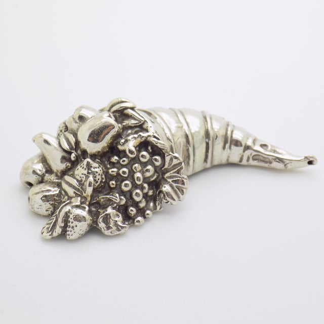 Vintage Italian Handmade Genuine Silver Cornucopia Figurine, Symbol of Abundance and Lucky Charm For Sale - Image 4 of 9