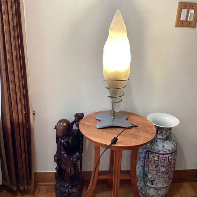 Alabaster Vintage Large Sculptural Table Lamp With Modern Shape and Metal Base For Sale - Image 8 of 12