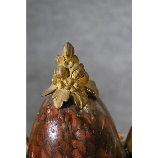 19th C Pair Palace Sized Rouge Marble and Bronze Mounted Cassolettes Urns For Sale - Image 11 of 16