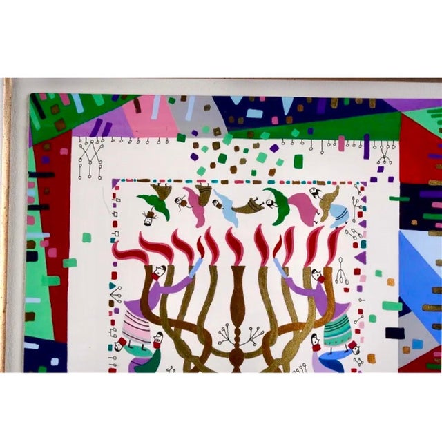 Raphael Abecassis, Vibrant Judaica Israeli Hanukkah Sephardic Kabbalah Painting Raphael Abecassis, 1991 For Sale - Image 9 of 9
