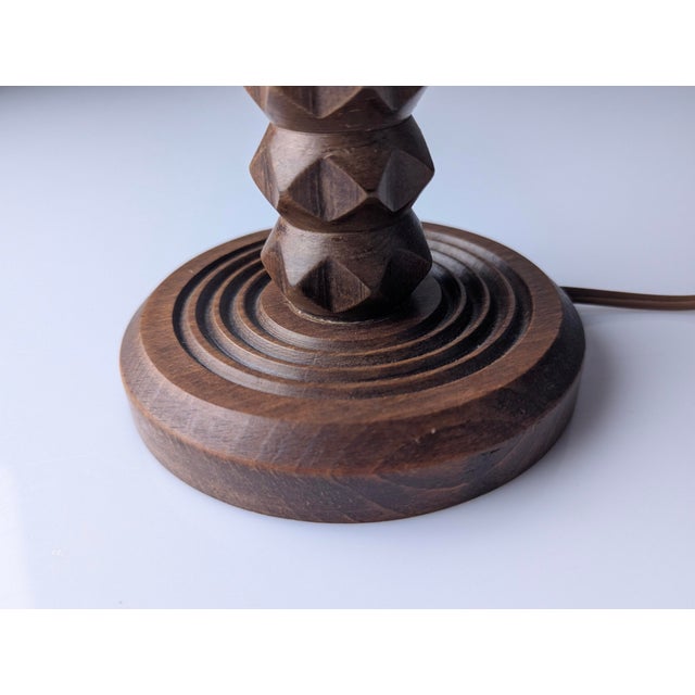Mid-Century Modern Vintage Table Lamp in Oak with Parchment Leather Shade by Charles Dudouyt, France, 1950s For Sale - Image 3 of 11
