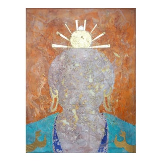 "Saffron Effulgence". Contemporary Buddha Oil Painting with Gold Leaf For Sale