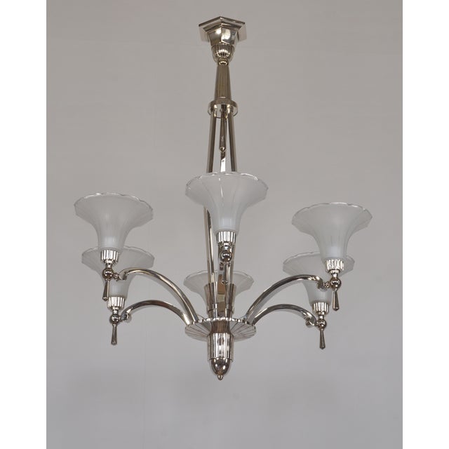 1930s Petitot & Degue French Art Deco Modernist 6-Armed Chandelier For Sale - Image 6 of 13