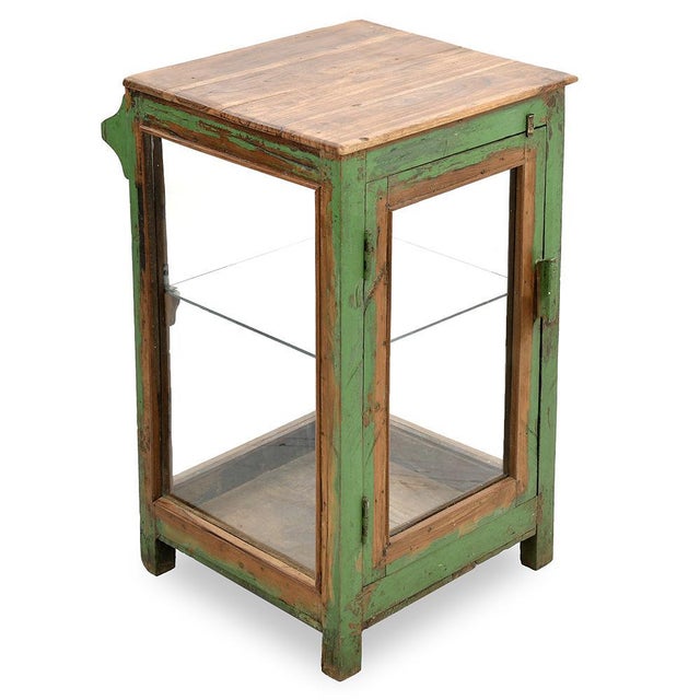 Green Patinated Wooden Showcase For Sale - Image 8 of 8