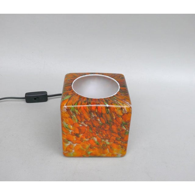 Mid-Century Modern Flamed Cased Glass Table Lamp Cube in Orange, Green, Black and Beige by Peill & Putzler, 1970s For Sale - Image 3 of 16