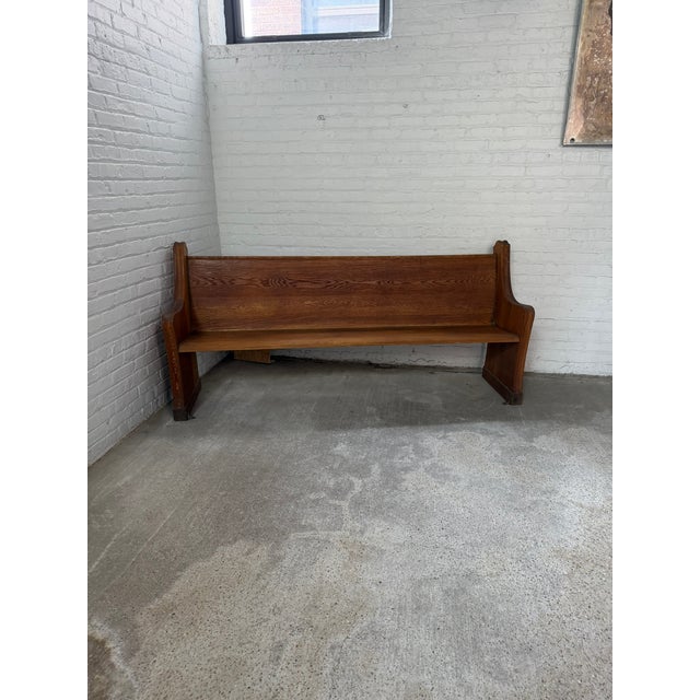 Antique Solid Wood Church Pew – Curved End Panels & High Back – Architectural Bench For Sale In Chicago - Image 6 of 12