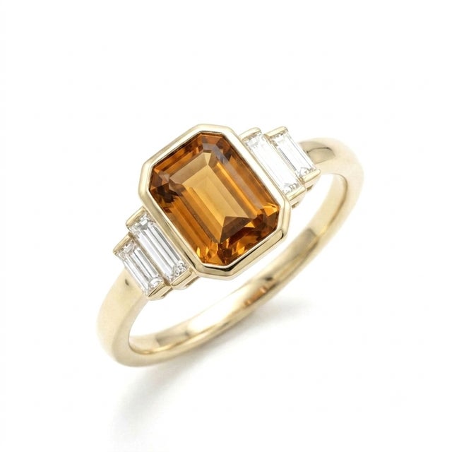 Contemporary Citrine Wedding Ring, Art Deco Statement Ring November Birthstone Ring Us 7 For Sale - Image 3 of 3