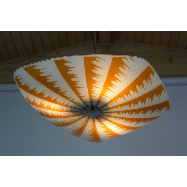 Mid-Century Czech Glass Pendant Lamps with Geometric and Colorful Decor, 1970s, Set of 6 For Sale - Image 12 of 18