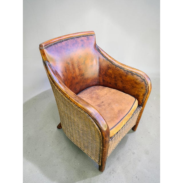 Mid-Century Modern Safari Style Leather Club Chair with Wooden Frame and Woven Sides, 1970s For Sale - Image 3 of 11