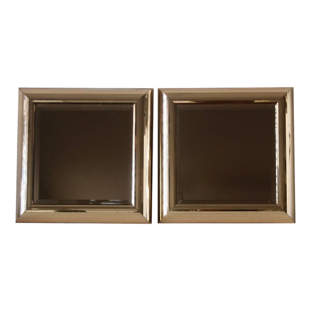 Original Windsor Art of California Disco Ball Gold Square Mirror Vintage- A Pair For Sale