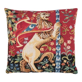 Rampant Lion Tapestry Cushion With Feather Filler - 43x43cm (17"x17") For Sale