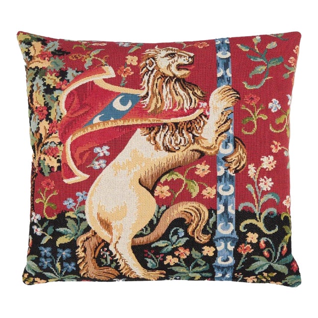Rampant Lion Tapestry Cushion With Feather Filler - 43x43cm (17"x17") For Sale
