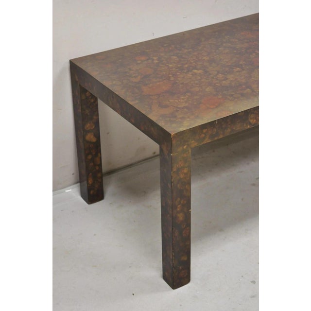 Mid 20th Century Mid Century Modern Brown Tortoiseshell Lacquer 54" Parsons Bench Coffee Table For Sale - Image 5 of 12