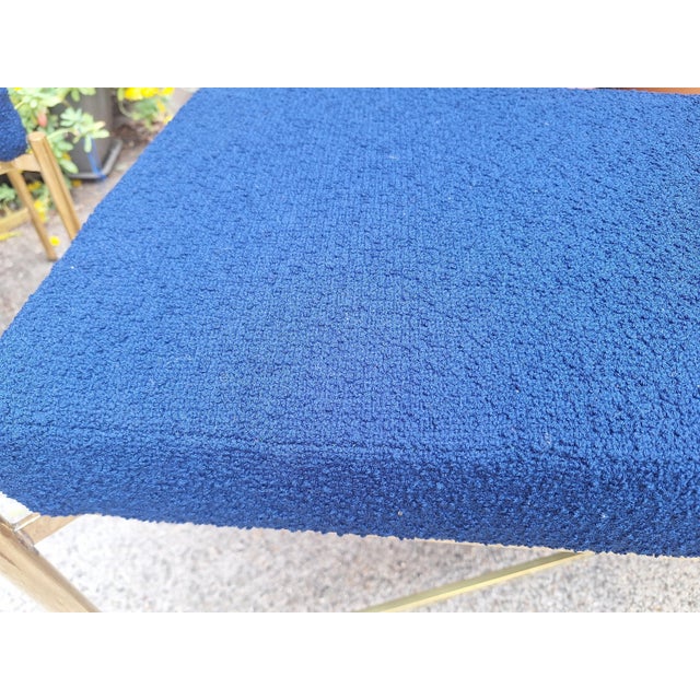 Benches in Brass and Electric Blue Fabric, 1990s, Set of 2 For Sale - Image 14 of 16