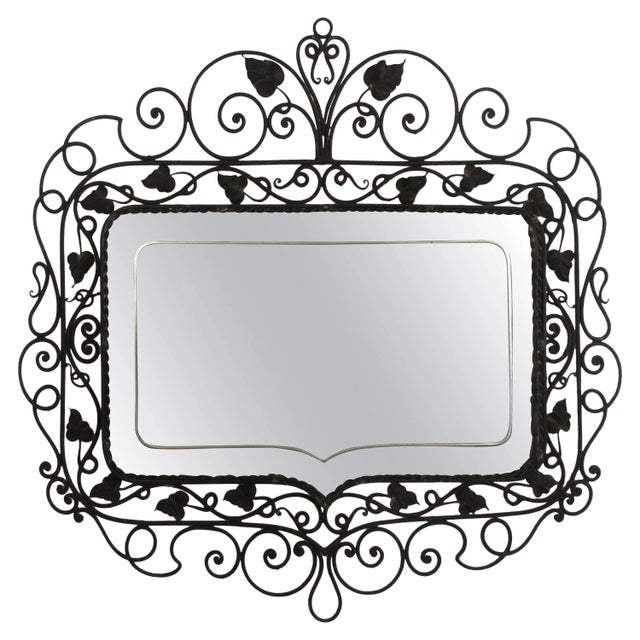 Black 1940s Vintage Hand Wrought Etched Mirror For Sale - Image 8 of 8