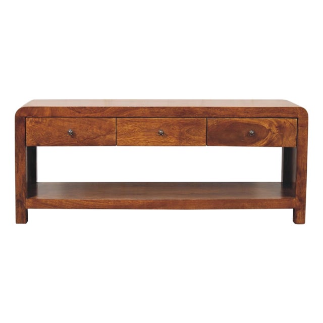Chestnut-Finish Mango Wood Curved Media Console For Sale
