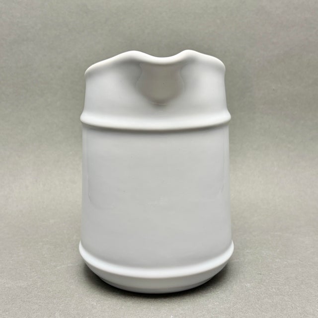 Vintage White Mid-Century Modern Farmhouse Ceramic Pitcher For Sale - Image 4 of 9