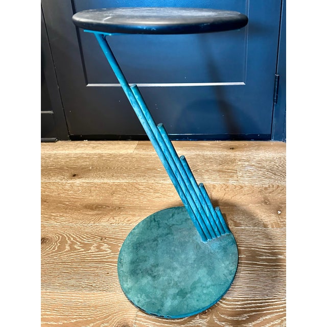 Curtis Jere Curtis Jere Verdigris Patinated Marble Top Sculptural Table, Signed For Sale - Image 4 of 7