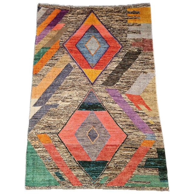 Textile Vintage Afghan Tribal Hand-Knotted Wool Rug with Geometric Patterns, 2010s For Sale - Image 7 of 7