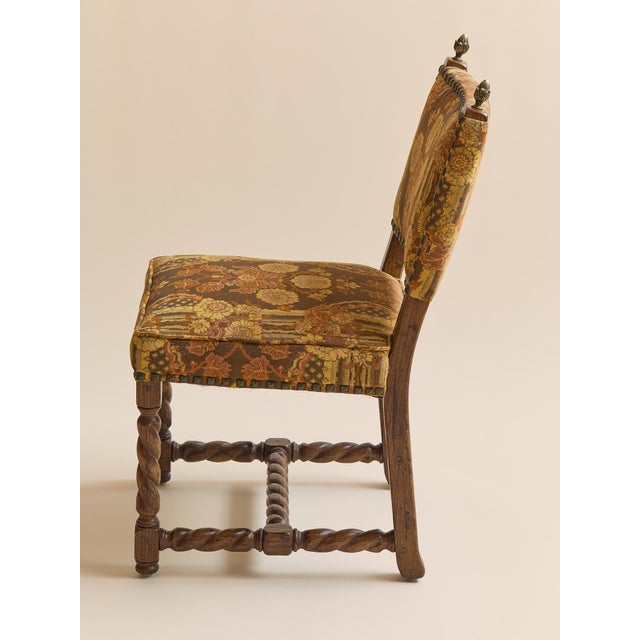 The Vintage 1970s Baroque Revival Tapestry & Carved Wood Dining Chairs For Sale In Chicago - Image 6 of 11