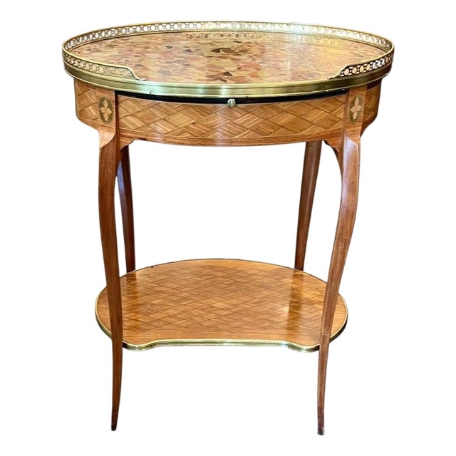 19th Century French Louis XV-Style Marquetry Side Table For Sale