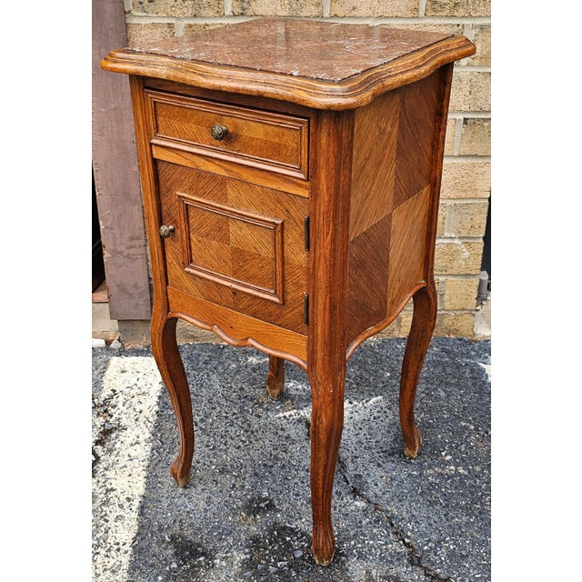 Brown 19th C. Continental Bookmatched Walnut Marble Top Porcelain Humidor Side Table For Sale - Image 8 of 9