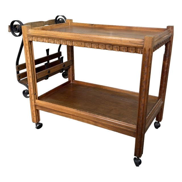 Bar Cart in Wood and Wrought Iron For Sale