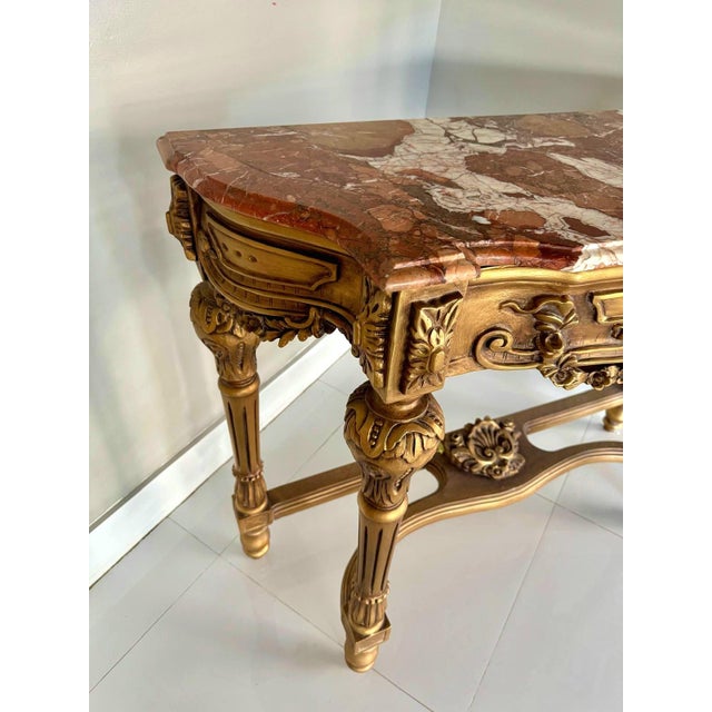 French Style Console Table – Multicolor Marble Top For Sale - Image 4 of 10