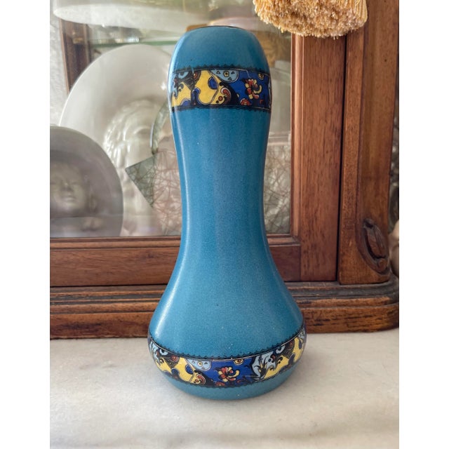 1920s Lovely Saturated European Painted Floral Band Vase For Sale - Image 4 of 12