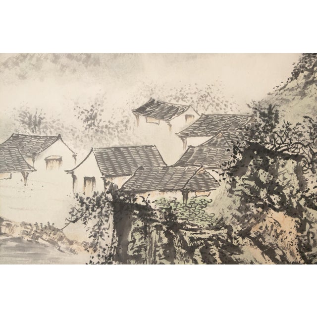 1970s Ming Dynasty Style Monochrome Screen "Landscape With Mountains" For Sale - Image 9 of 17