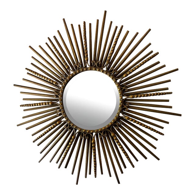 Large Sunburst Mirror in Gilt Wrought Iron For Sale