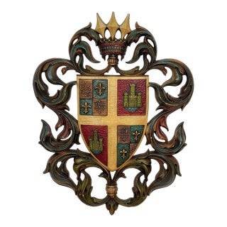 Vintage 38" Heraldry Coat of Arms Wall Art Hanging Sculpture For Sale