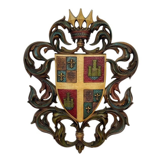 Vintage 38" Heraldry Coat of Arms Wall Art Hanging Sculpture For Sale