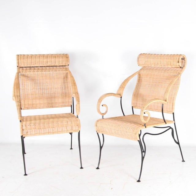 Wicker and Blackened Iron Armchairs, 1990s, Set of 2 For Sale - Image 18 of 18