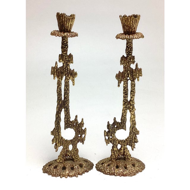 Brutalist School Shabbat candlesticks, made in Israel by Wainberg c. 1960/70's. The candlesticks are constructed of solid...
