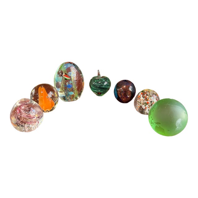 Collection of Vintage Glass Paper Weights- Set of 7 For Sale